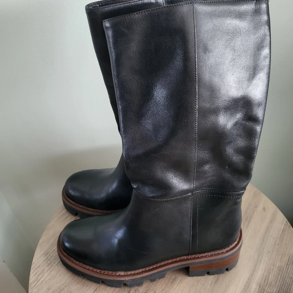 Abrezzo Womens Bailey Mid‎ Tractor Boots Size 7 Chunky Block Heel Leather Brazil